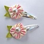 Two Pink Fabric Flower Snap Clips